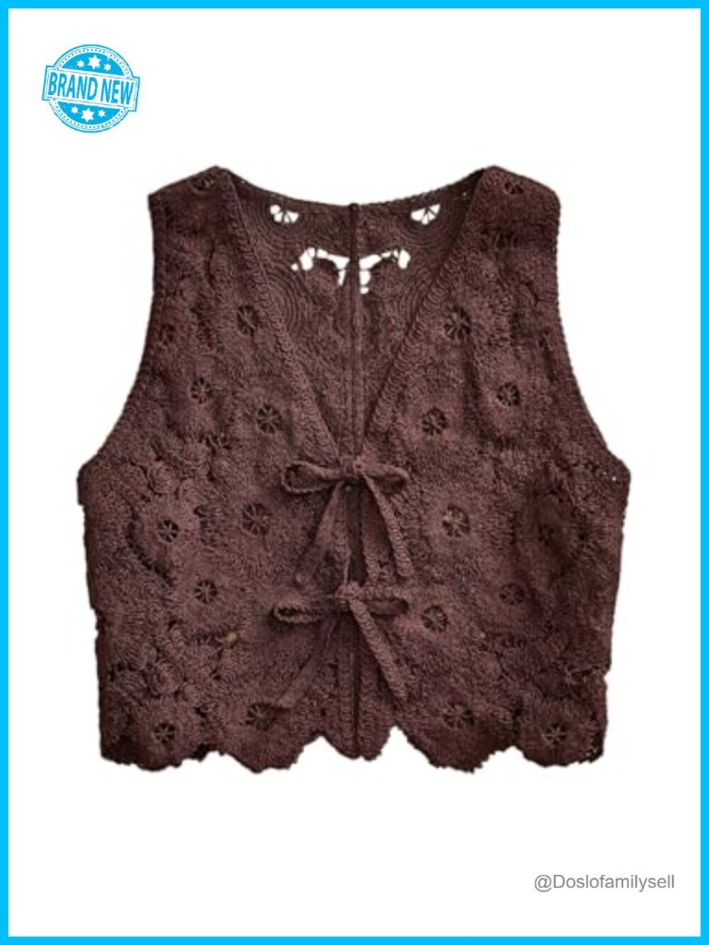 Hollow Out Tie Front V Neck Crop Knit Sweater Vest Cardigan